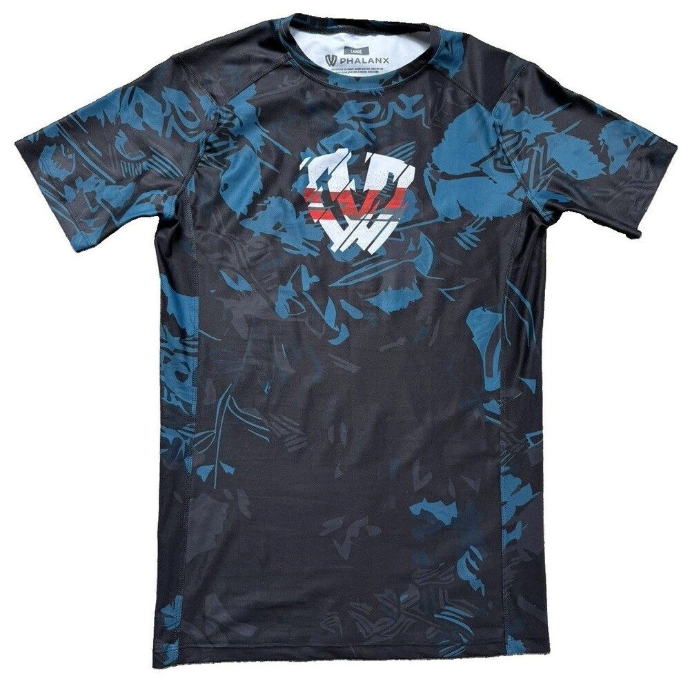 Phalanx Mando Short Sleeve Rash Guard Men's Large BJJ MMA Jiu Jitsu Camo Teal